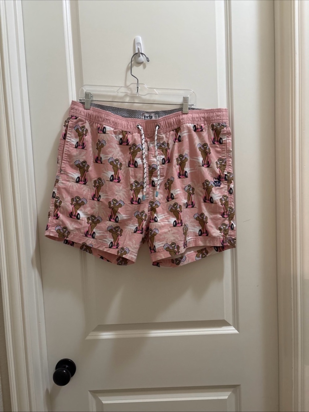 Party Pants Swim Trunks Shorts Pink Sloths Riding Segways Men XXL Summer Beach